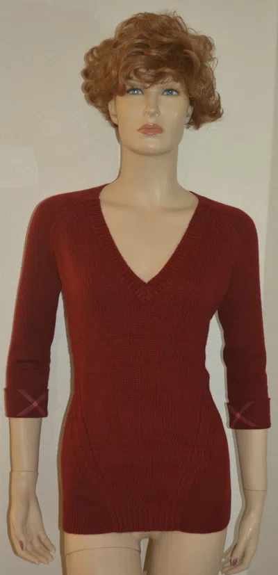 Pre-owned Burberry Womens $495 Nova Check Cashmere Sweater Sz Small In Red