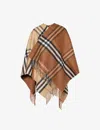 Burberry Womens  Giant Check Fringed-trim Cashmere-blend Cape In Arc Beg/drk Bir Brwn
