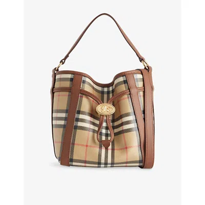 Burberry Womens Archive Beige Mini Check Cotton Bucket Bag In Brown