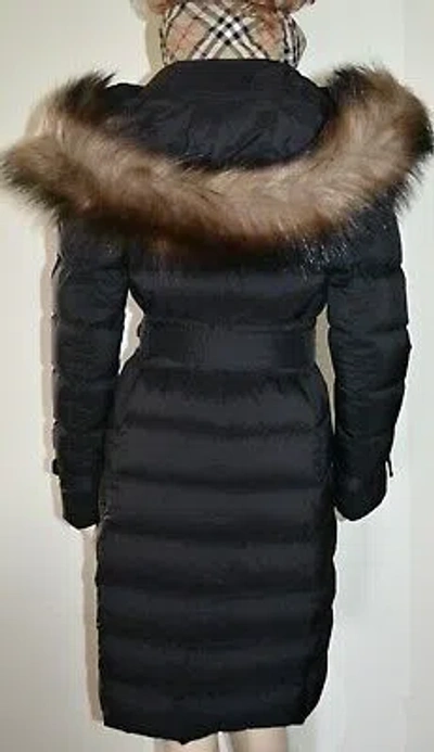 Pre-owned Burberry Womens Arniston Down Hooded Quilted Puffer Coat Sz Small In Black