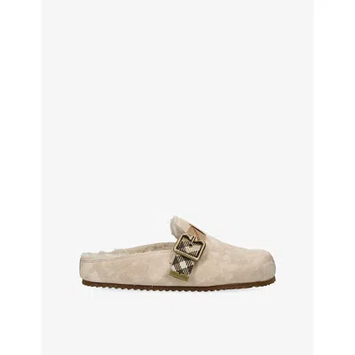 Burberry Womens Check Suede Urchin Clogs Beige Eur 37 / 4 Uk In Sand