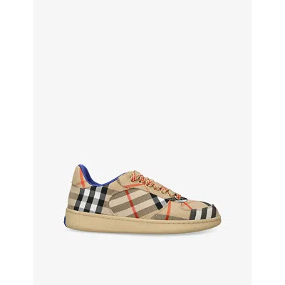 Burberry Womens Check-pattern Woven Low-top Trainers Beige Comb