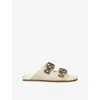 Burberry Checked Canvas Jacquard-trimmed Suede Sandals In Neutral