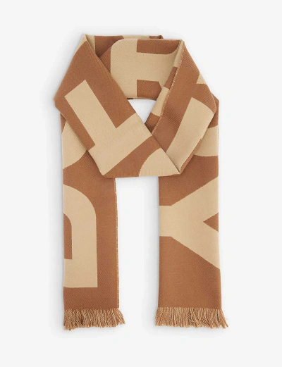 Burberry Womens Birch Brown Football Brand-pattern Wool Scarf