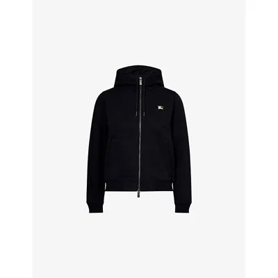 Burberry Womens Brand-embroidery Regular-fit Cotton-jersey Hoody Black