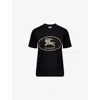 Burberry Black Crewneck T-shirt With Logo Embroidery On The Front In Cotton Woman In Black