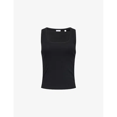 Burberry Womens Black Festival Check-trim Stretch-cotton Vest Top Xs