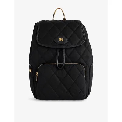 Burberry Womens Black Horseshoe Drawstring Woven Backpack