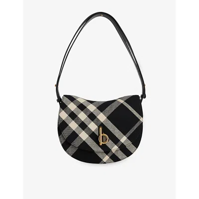 Burberry Womens  Medium Rocking Horse Woven Crossbody Bag In Black