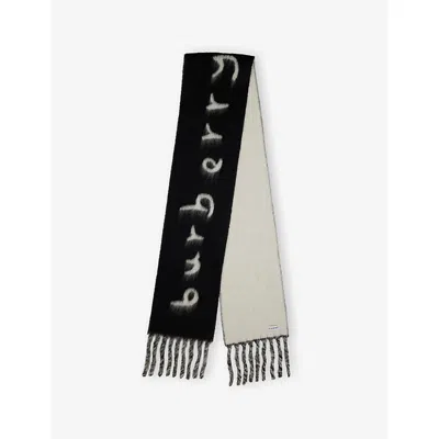 Burberry Womens Black Reversible Logo Alpaca Wool-blend Scarf