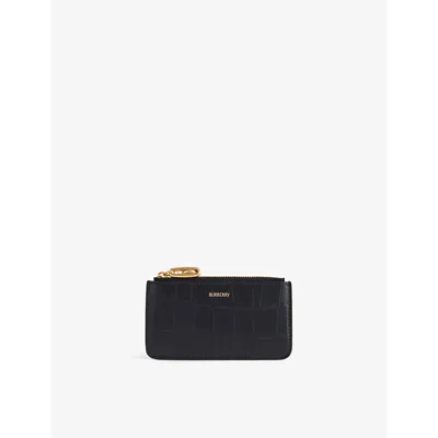 Burberry Womens Black Rocking Horse Croc-effect Leather Card Holder