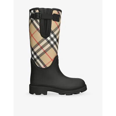 Burberry Womens Black Rubber Marsh Stamp High Boots​ Eur 41 / 8 Uk