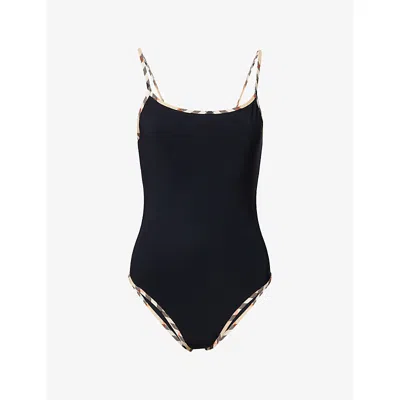 Burberry Womens Black Sylvia Check-trim Swimsuit