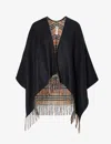 Burberry Black Wool Cape With Check Pattern In Black