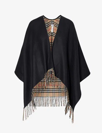 BURBERRY WOMENS BLACK VINTAGE CHECK WOOL CAPE