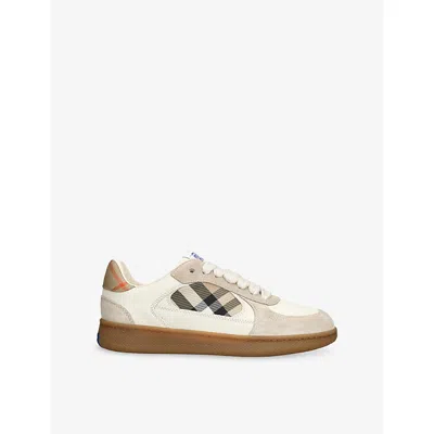 Burberry Womens Bone/comb Terrace Check Low-top Leather Trainers Eur 41 / 8 Uk In Multi