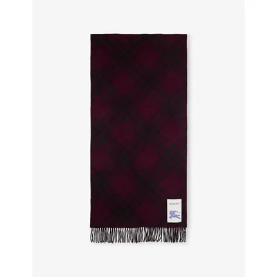 Burberry Womens Brand-patch Checked Alpaca Wool Scarf Ruby Red In Burgundy