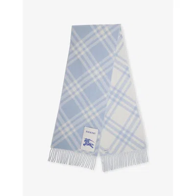 Burberry Womens Brand-patch Checked Cashmere Scarf Bank Blue
