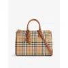 Burberry Checkered Canvas Medium Handbag With Leather Trim In Briar Brown