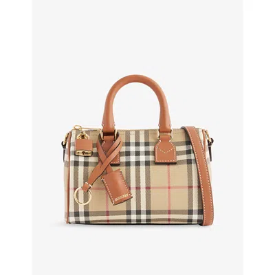 Burberry Womens Briar Brown Mini Check Bowling Faux-leather Cross-body Bag