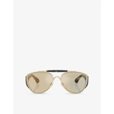 Burberry Womens Gold Be3161 Aviator-frame Metal Sunglasses