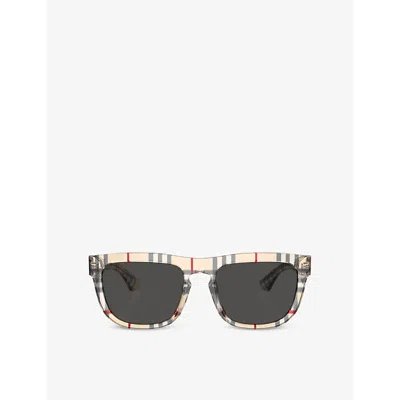 BURBERRY WOMENS GREY BE4431U RECTANGLE-FRAME CHECKED ACETATE SUNGLASSES