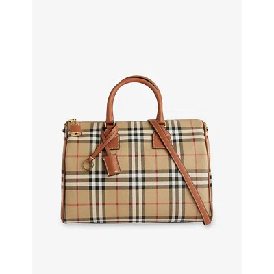 Burberry Womens  Brand-check Medium Coated-canvas Bowling Bag In Vntg Chk/briar Brown