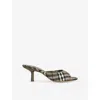 Burberry Khaki Check Linen Blend Mews High Mules In Blk/brown