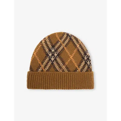 Burberry Womens Shrew Check-pattern Cashmere Beanie Hat