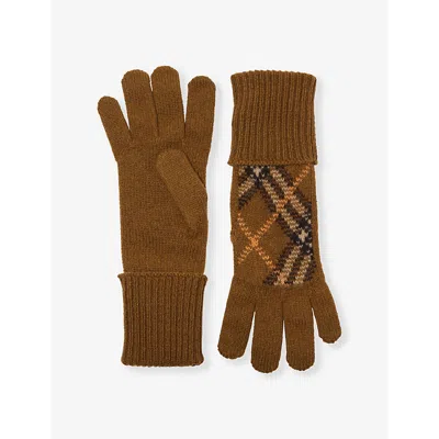 Burberry Womens Check-print Cashmere-blend Gloves Shrew