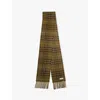Burberry Womens  Check-print Fringed Cashmere Scarf In Furrow