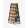 Burberry Womens  Check-print Fringed Cashmere Scarf In Sand/loch