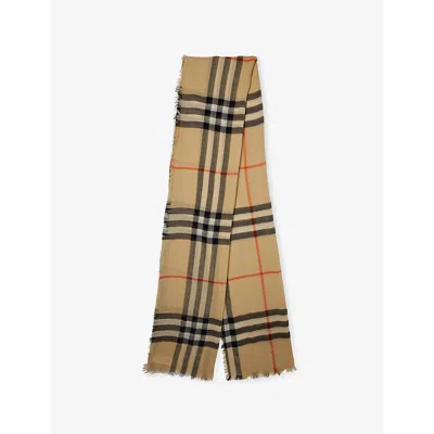 Burberry Womens Sand Check-print Lightweight Wool And Silk Scarf