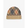 Burberry Womens Check-print Ribbed Cashmere-blend Beanie Sand In Sand