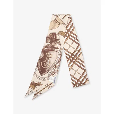 Burberry Womens Taupe Beige Etched Knight Silk Scarf In Brown