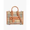 Burberry Womens  Freya Mini Coated-canvas Tote Bag In Vntg Chk/briar Brown