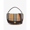 Burberry Womens Sand Mini Highlands Check Coated Cotton-blend Cross-body Bag