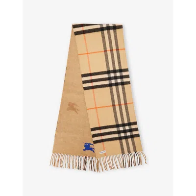 Burberry Womens Sand Reversible Check-pattern Cashmere Scarf
