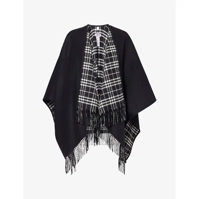 Burberry Womens  Reversible Check Wool Cape In Black