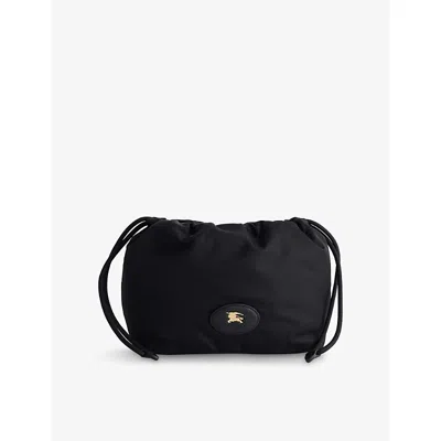Burberry Womens Black Reversible Horseshoe Drawstring Woven Pouch​
