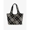 Burberry Small Check Canvas Tote Bag In Black/calico