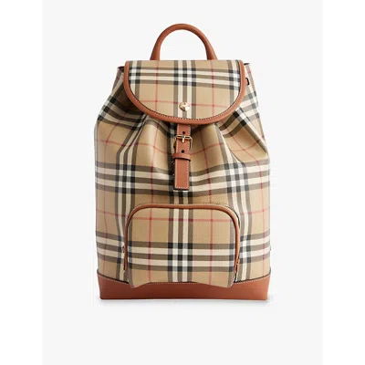 Burberry Womens  Vintage Faux-leather Backpack In Vntg Chk/briar Brown