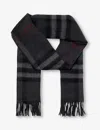 Burberry Womens Charcoal Giant Check Tassel-trim Cashmere Scarf In Charcoal