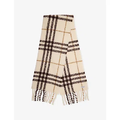 Burberry Womens Check Alpaca Wool-blend Bouclé Scarf Pebble White In Multi