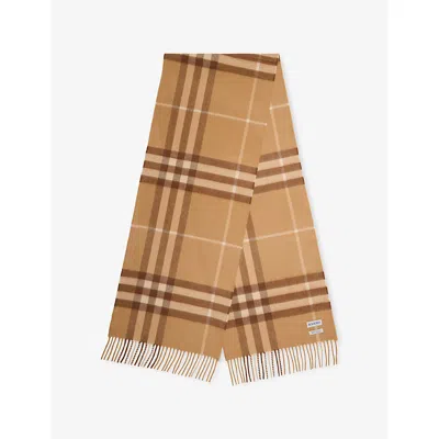 Burberry Womens Check Cashmere Scarf Finch Beige In Brown