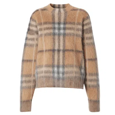 Pre-owned Burberry Womens Check Jacquard Woven Sweater In Beige