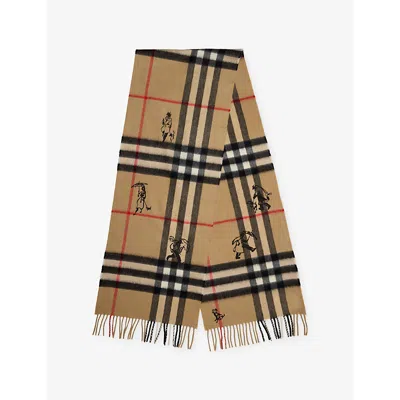 Burberry Womens Check Mates Cashmere Scarf Archive Beige