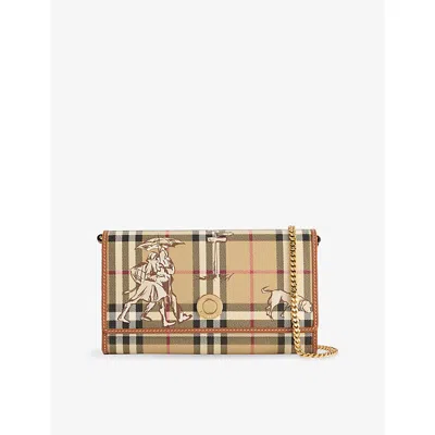 Burberry Womens Check Mates Chain Strap Coated-canvas Wallet Archive Beige