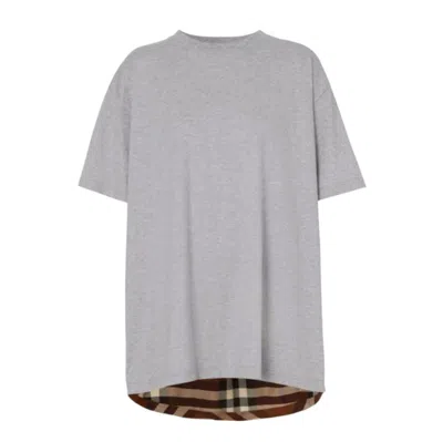 Pre-owned Burberry Womens Check Panel T-shirt In Grey