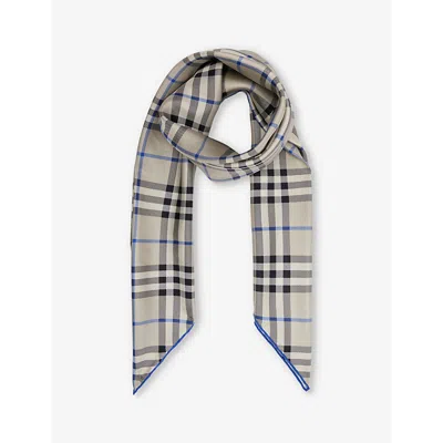 Burberry Womens Check-pattern Medium Silk Scarf Lichen